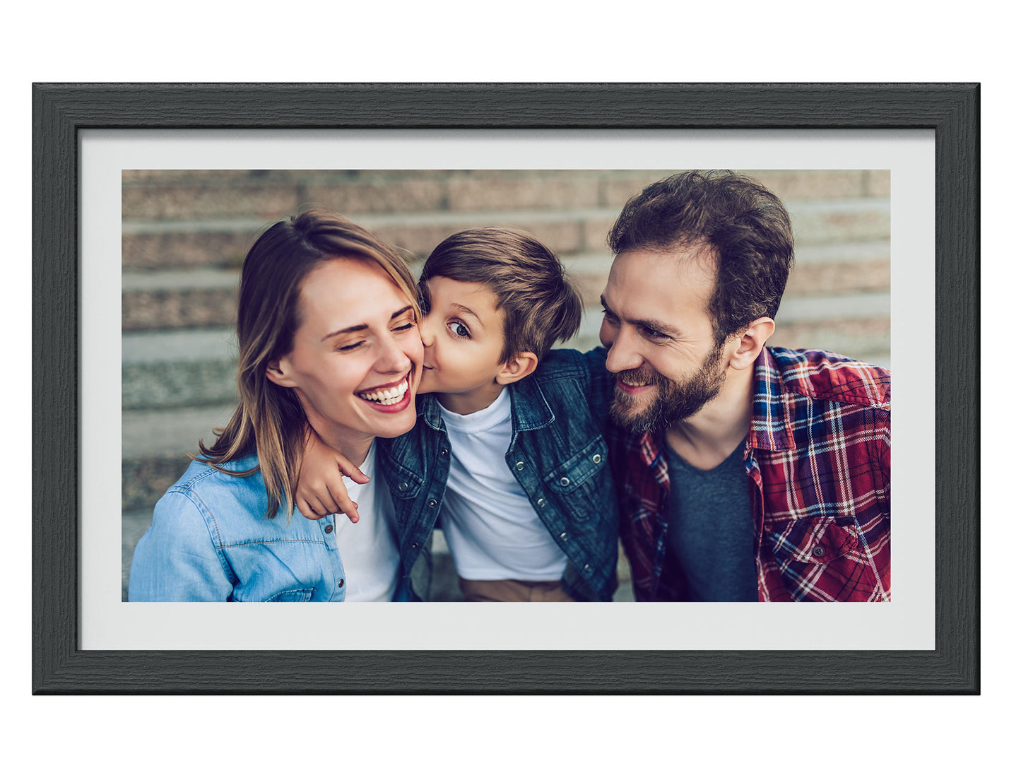 15.6-inch Frameo Wi-Fi Digital Photo Frame - White Border with 3 Interchangeable Frames Included. Oak, Black and White